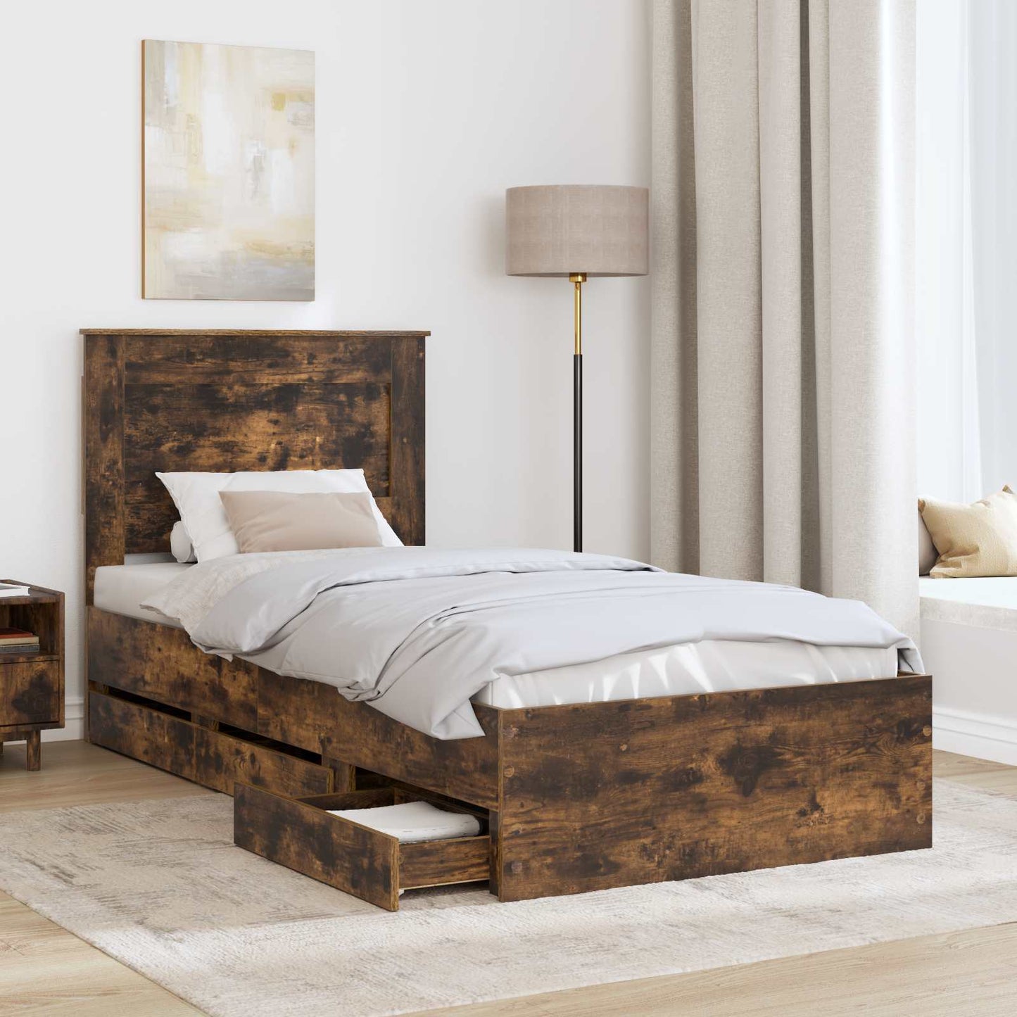 vidaXL Σκελετός Κρεβατιού Καπνιστό Δρύς 90 x 200 cm Μηχανήματος Ξύλο