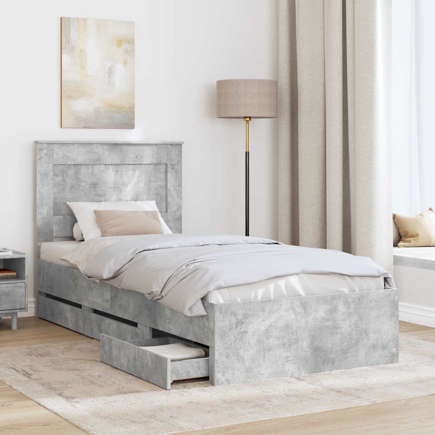 vidaXL Σκελετός Κρεβατιού Σκυρόδεμα Γκρι 75 x 190 cm Μηχανήματος Ξύλο