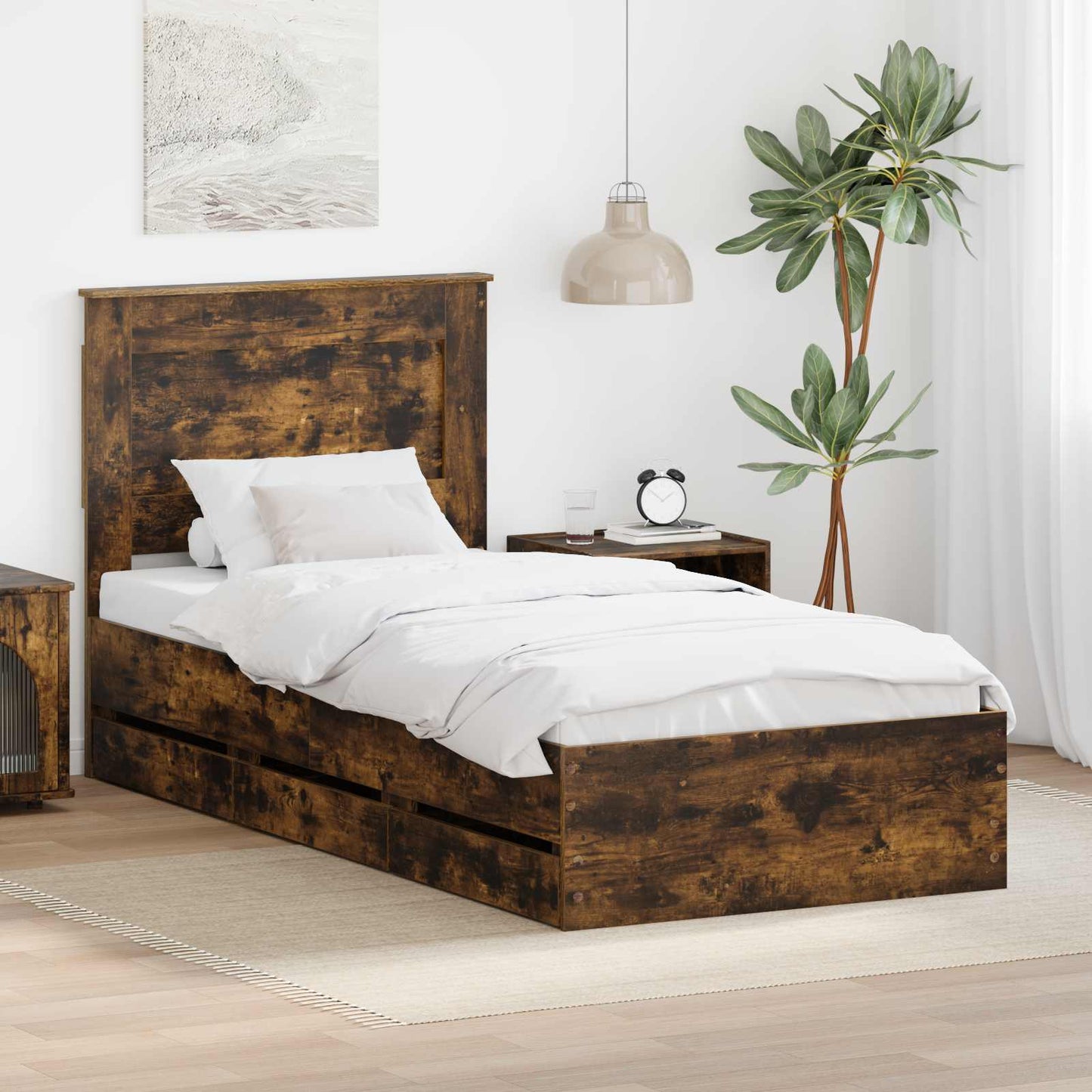 vidaXL Σκελετός Κρεβατιού Καπνιστό Δρύς 75 x 190 cm Μηχανήματος Ξύλο
