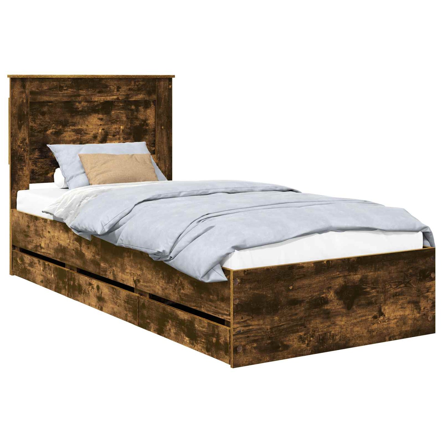 vidaXL Σκελετός Κρεβατιού Καπνιστό Δρύς 75 x 190 cm Μηχανήματος Ξύλο