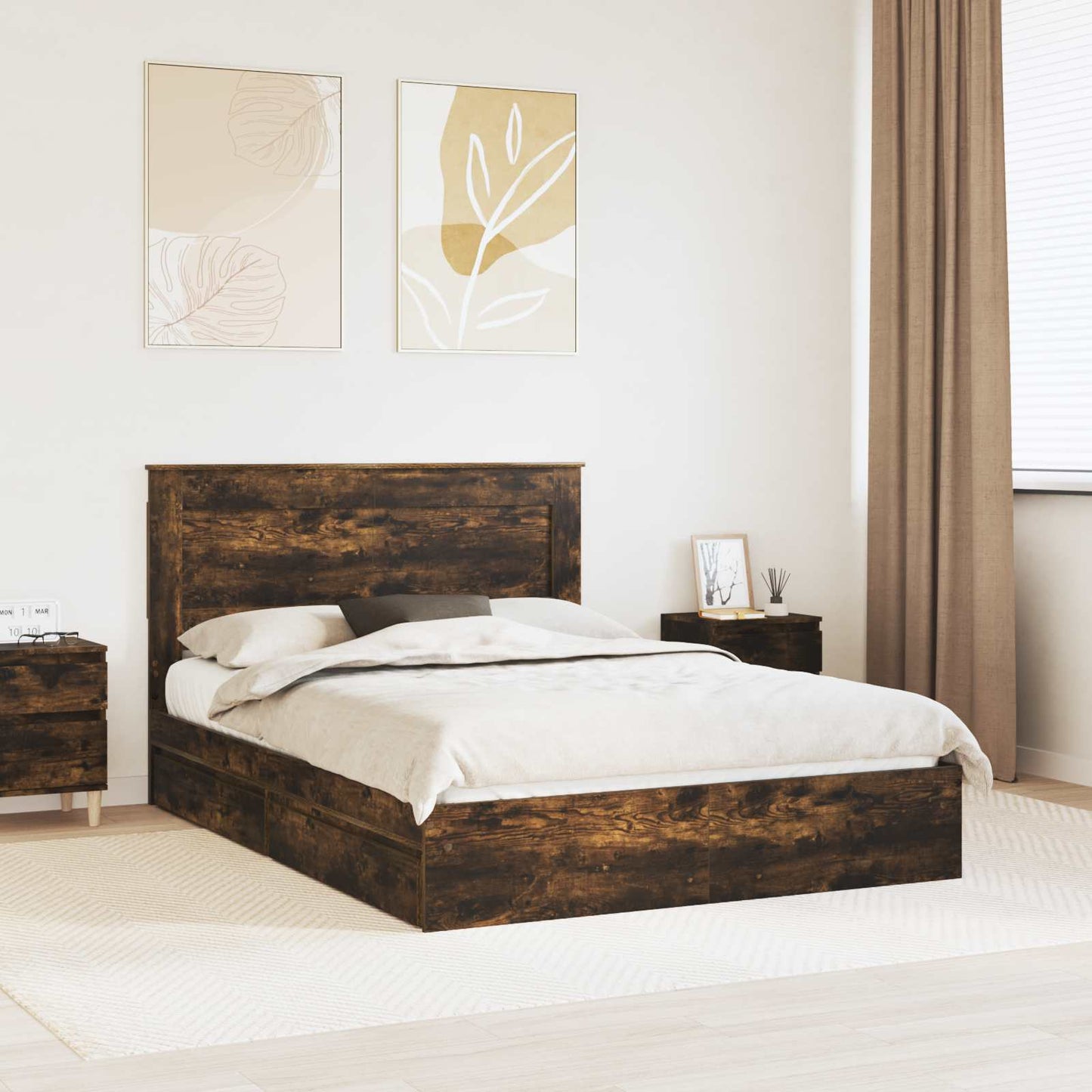 vidaXL Κρεβάτι Αποθήκης Καπνιστό Δρύς 160 x 200 cm Επεξεργασμένο ξύλο