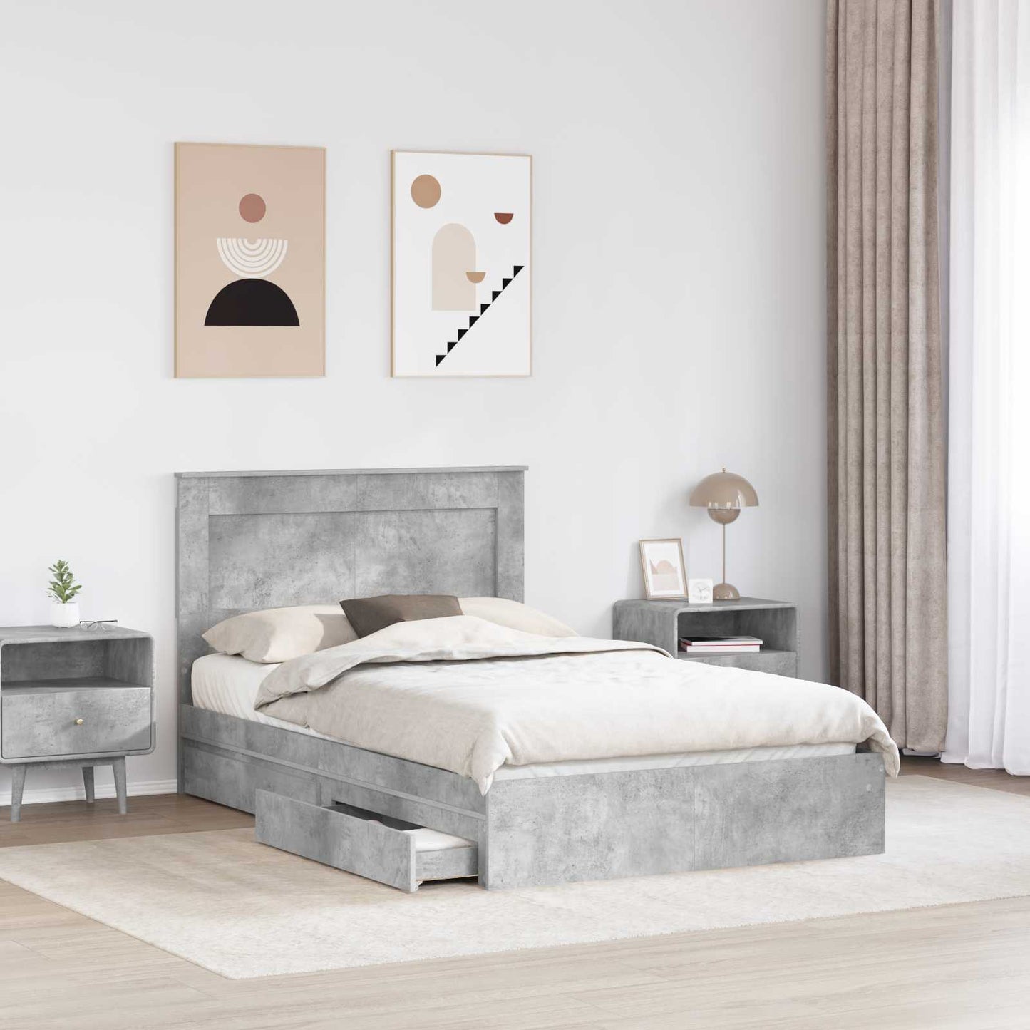 vidaXL Κρεβάτι Αποθήκης Σκυρόδεμα Γκρι 135 x 190 cm Επεξεργασμένο ξύλο