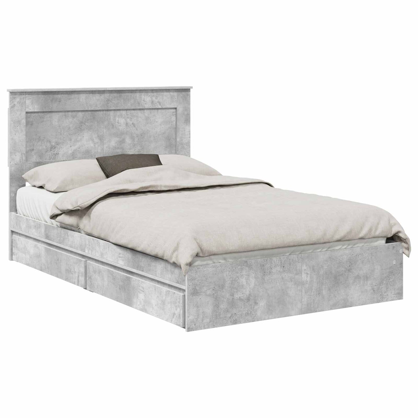 vidaXL Κρεβάτι Αποθήκης Σκυρόδεμα Γκρι 135 x 190 cm Επεξεργασμένο ξύλο