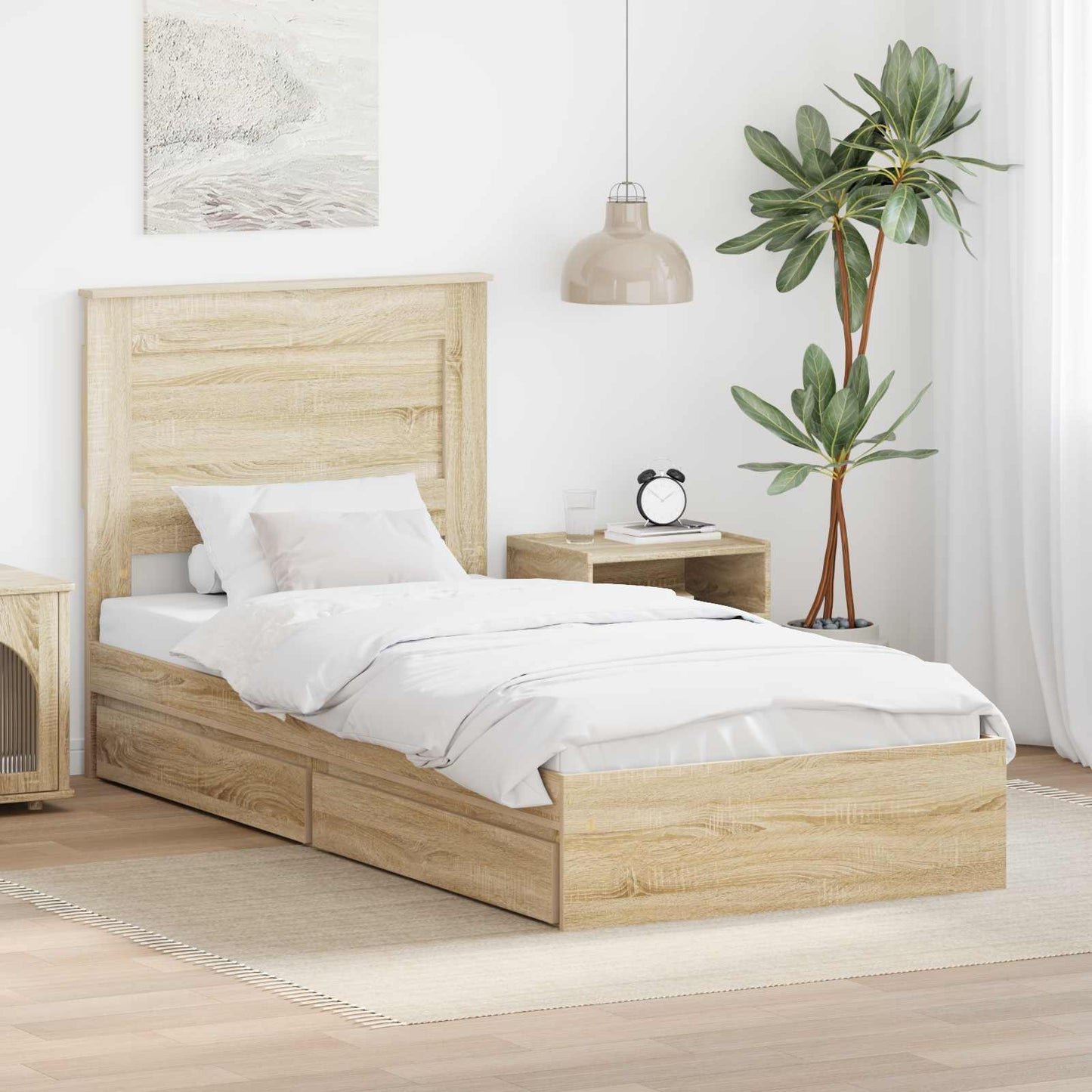 vidaXL Κρεβάτι Αποθήκης Δρύς Sonoma 100 x 200 cm Επεξεργασμένο ξύλο