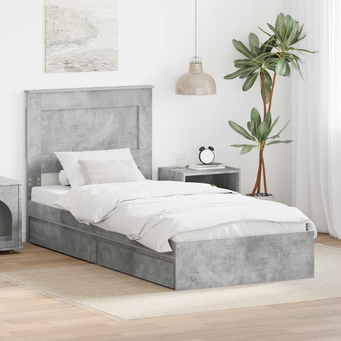 vidaXL Κρεβάτι Αποθήκης Σκυρόδεμα Γκρι 75 x 190 cm Επεξεργασμένο ξύλο