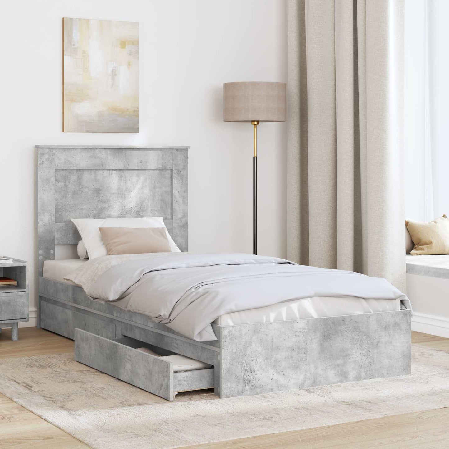 vidaXL Κρεβάτι Αποθήκης Σκυρόδεμα Γκρι 75 x 190 cm Επεξεργασμένο ξύλο