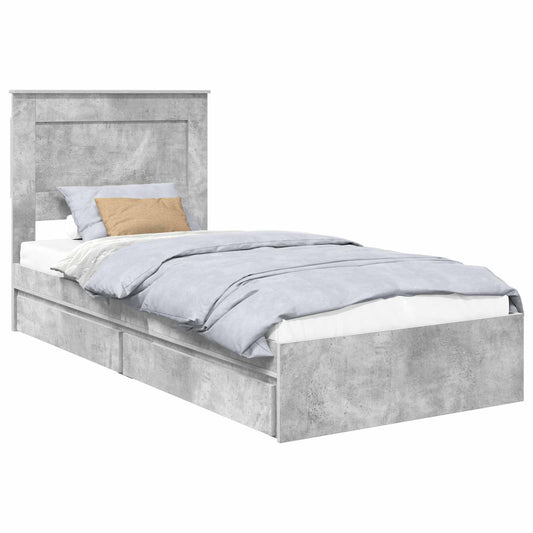 vidaXL Κρεβάτι Αποθήκης Σκυρόδεμα Γκρι 75 x 190 cm Επεξεργασμένο ξύλο