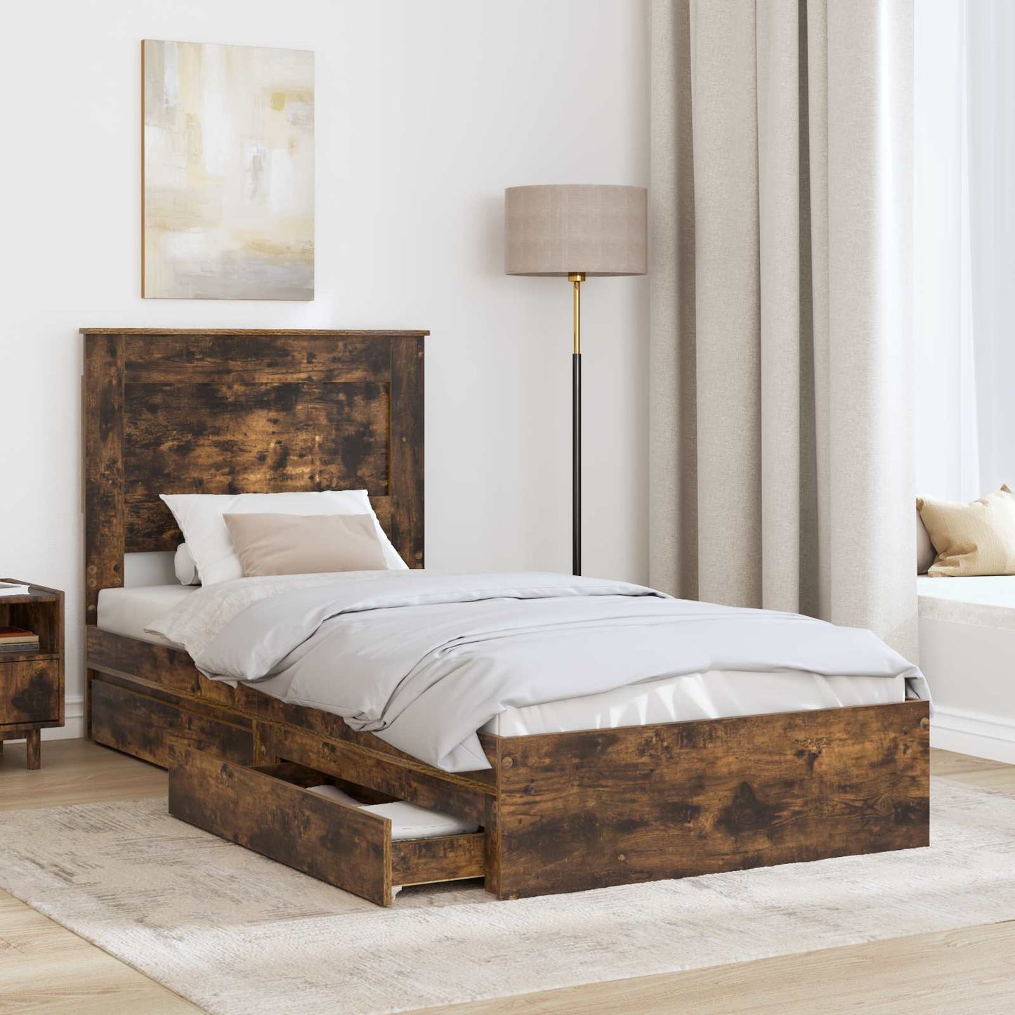 vidaXL Κρεβάτι Αποθήκης Καπνιστό Δρύς 75 x 190 cm Επεξεργασμένο ξύλο