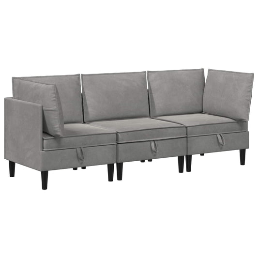 vidaXL Σετ Επίπλων Σαλονιού με μαξιλάρι 3 pcs Ανοιχτό γκρι Βελούδο