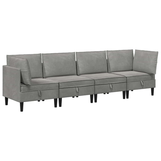 vidaXL Σετ Επίπλων Σαλονιού με μαξιλάρι 4 pcs Ανοιχτό γκρι Βελούδο