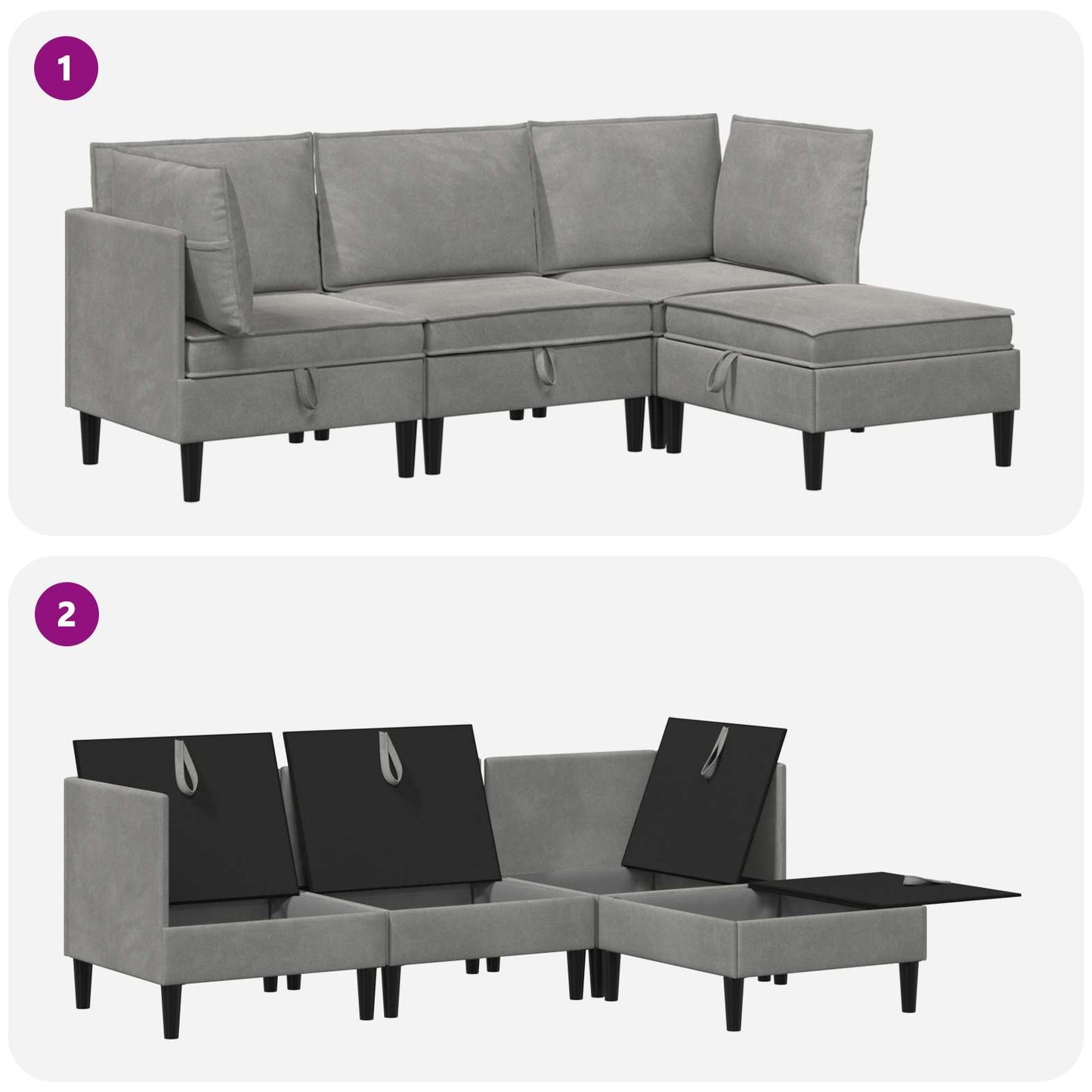 vidaXL Σετ Επίπλων Σαλονιού με μαξιλάρι 4 pcs Ανοιχτό γκρι Βελούδο
