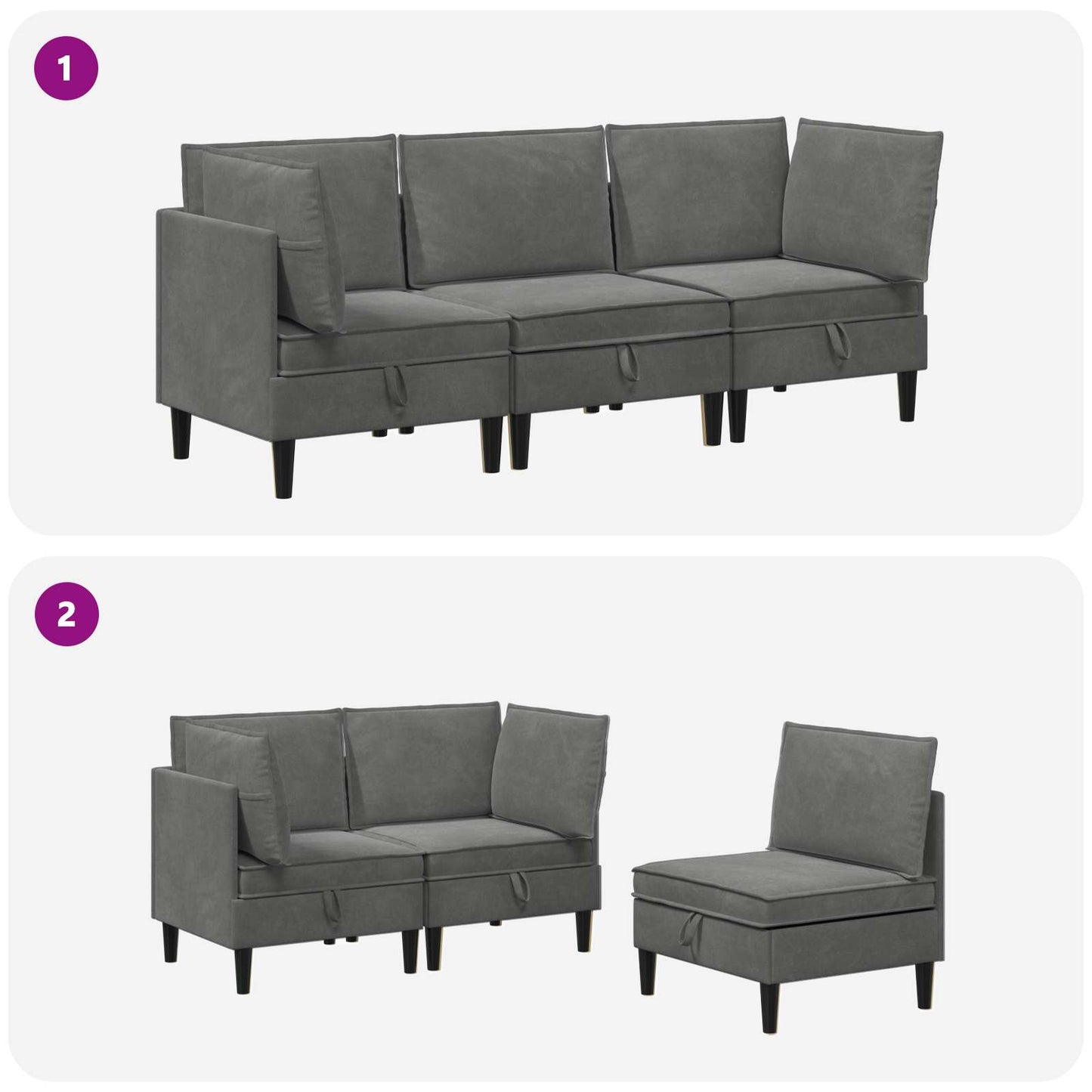 vidaXL Σετ Επίπλων Σαλονιού με μαξιλάρι 3 pcs Σκούρο Γκρι Βελούδο