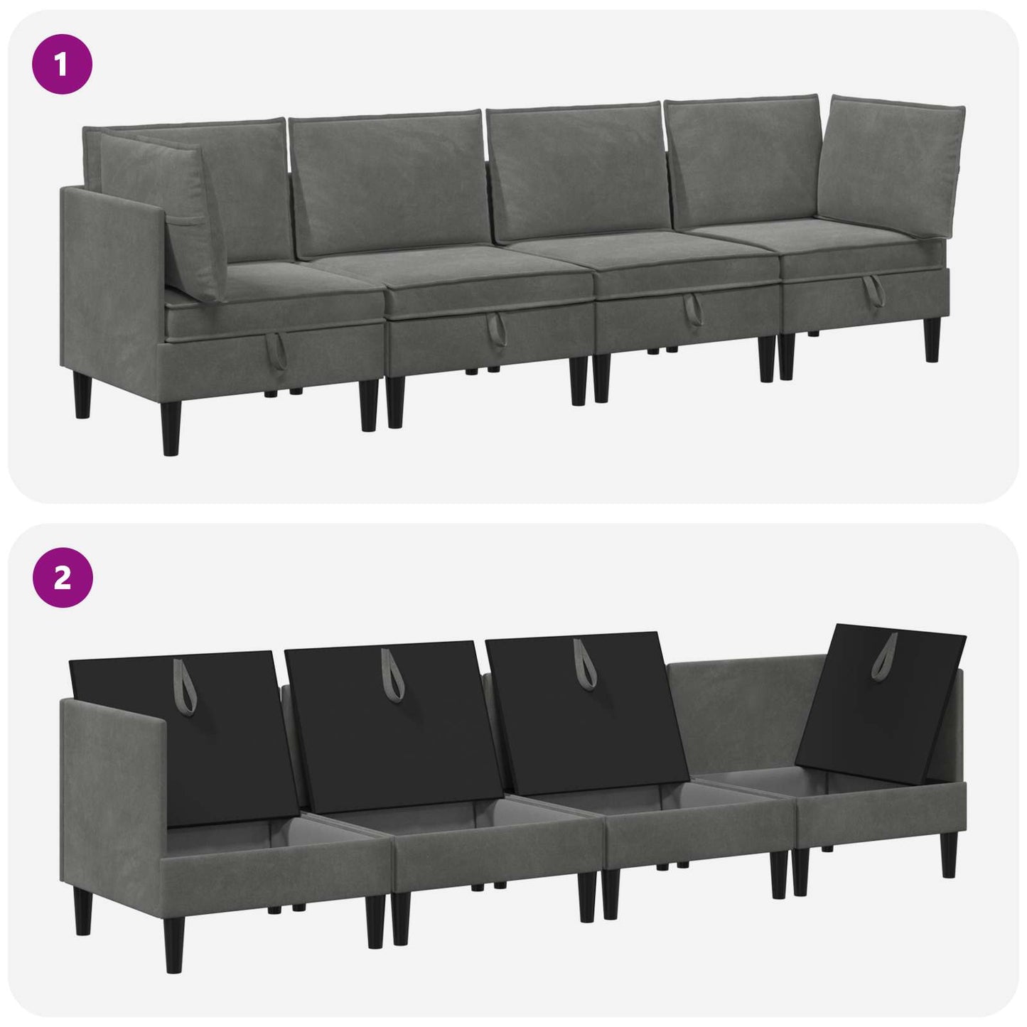 vidaXL Σετ Επίπλων Σαλονιού με μαξιλάρι 4 pcs Σκούρο Γκρι Βελούδο