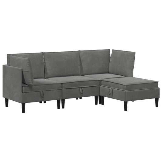vidaXL Σετ Επίπλων Σαλονιού με μαξιλάρι 4 pcs Σκούρο Γκρι Βελούδο