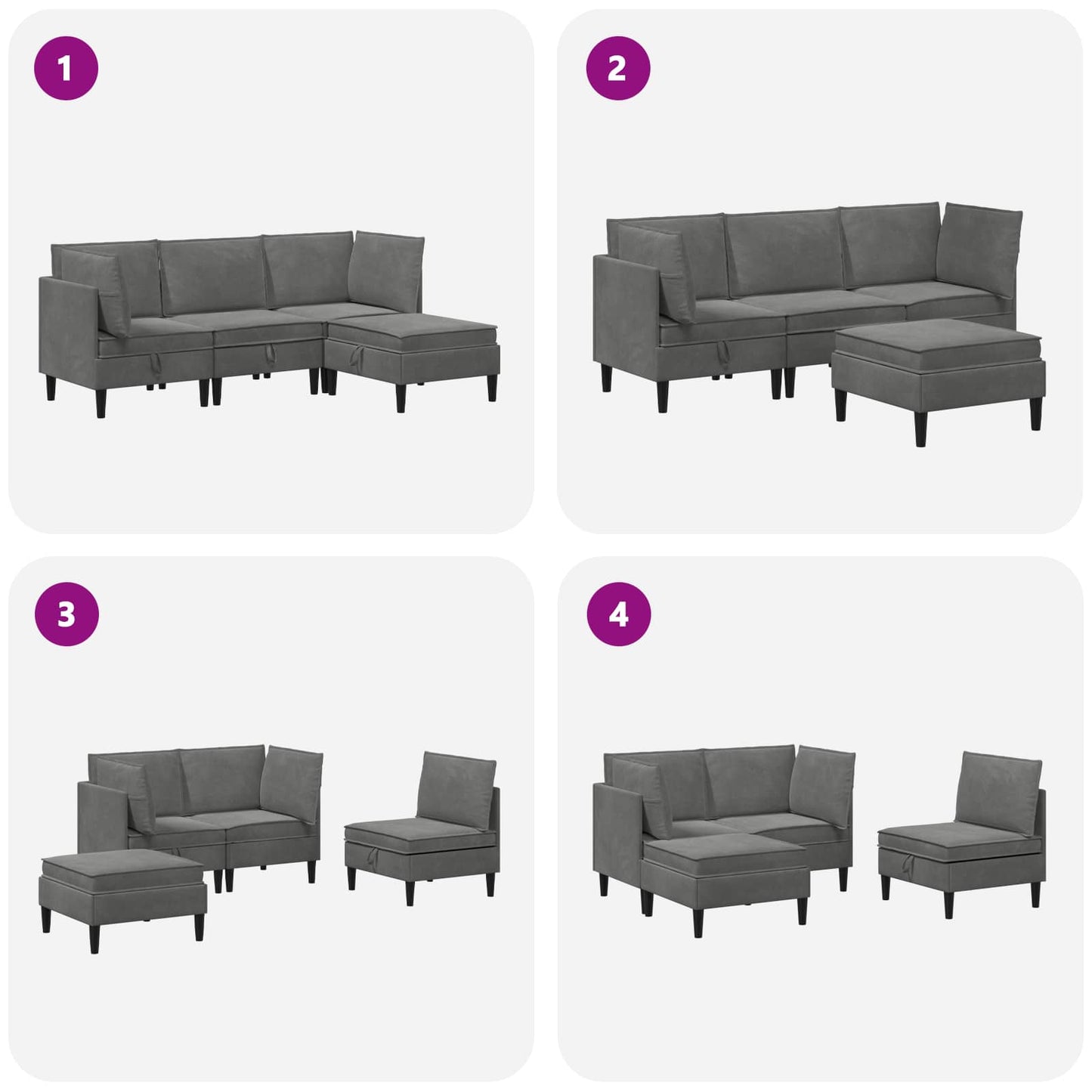 vidaXL Σετ Επίπλων Σαλονιού με μαξιλάρι 4 pcs Σκούρο Γκρι Βελούδο