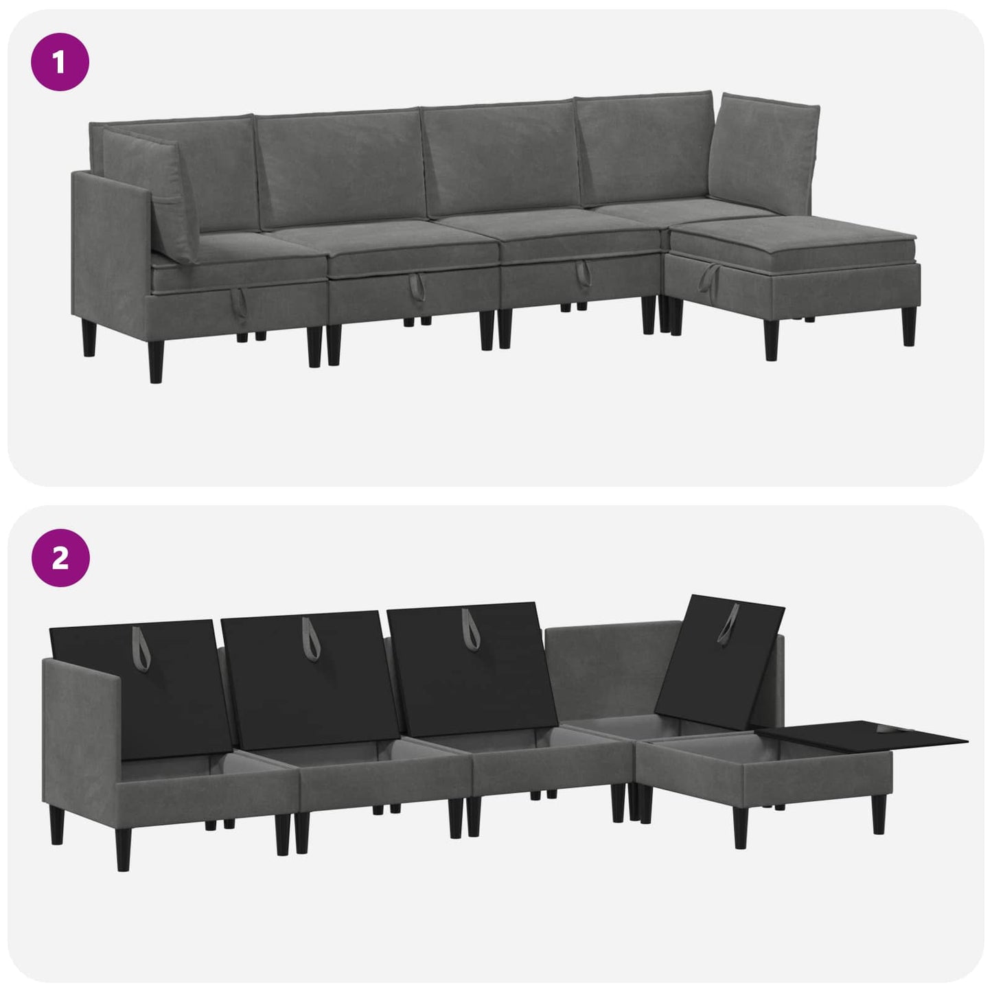 vidaXL Σετ Επίπλων Σαλονιού με μαξιλάρι 5 pcs Σκούρο Γκρι Βελούδο