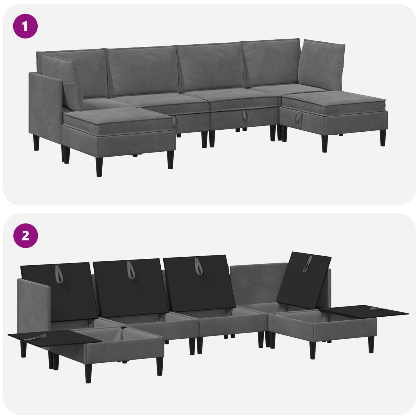 vidaXL Σετ Επίπλων Σαλονιού με μαξιλάρι 6 pcs Σκούρο Γκρι Βελούδο
