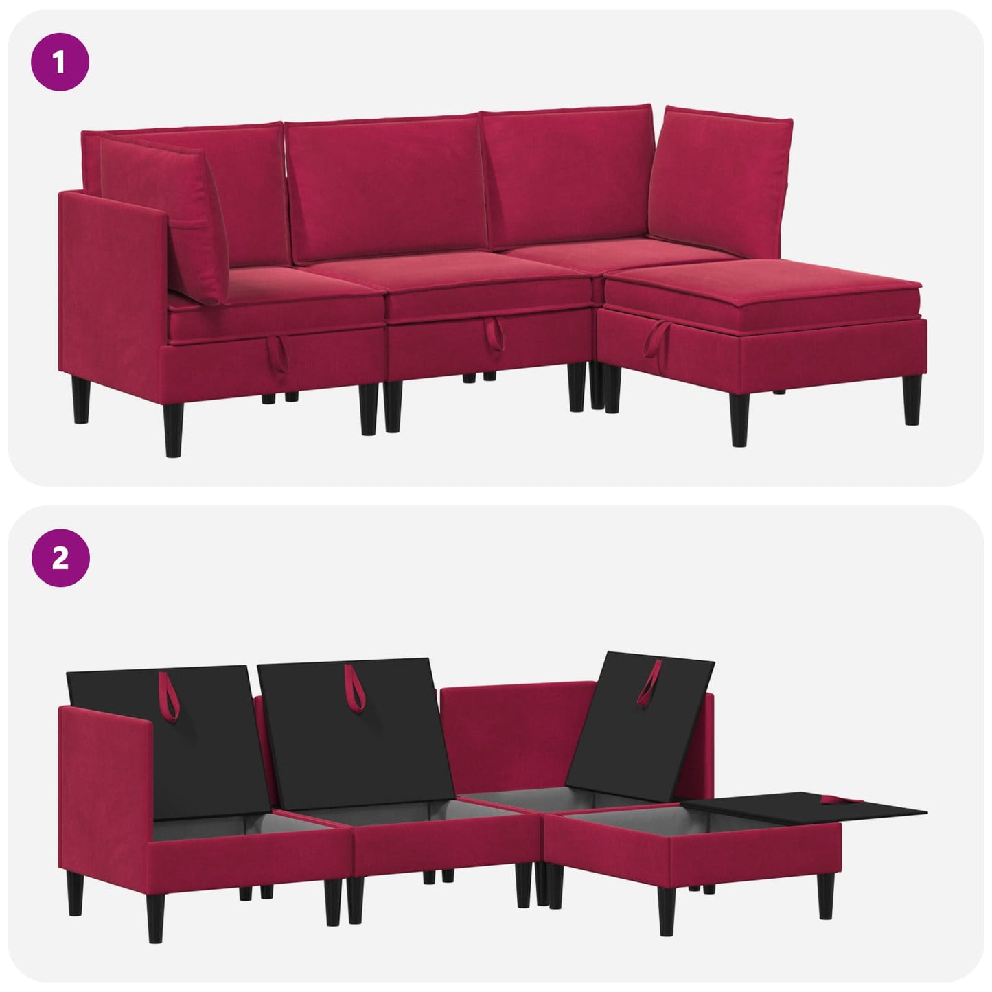vidaXL Σετ Επίπλων Σαλονιού με μαξιλάρι 4 pcs Κόκκινο Βελούδο