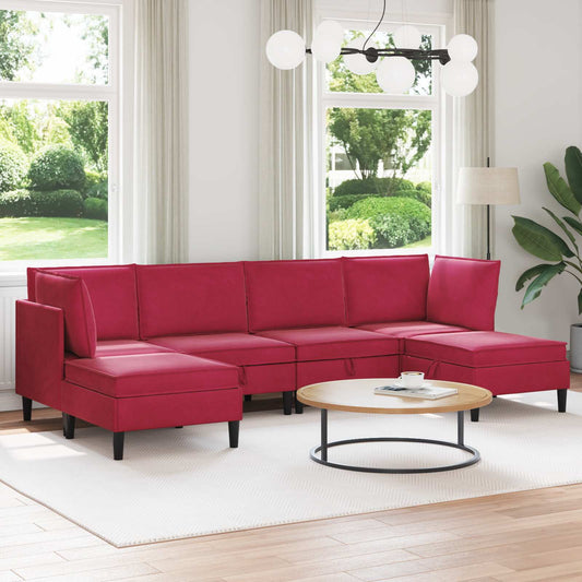 vidaXL Σετ Επίπλων Σαλονιού με μαξιλάρι 6 pcs Κόκκινο Βελούδο