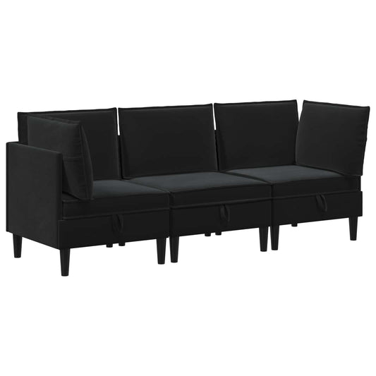 vidaXL Σετ Επίπλων Σαλονιού με μαξιλάρι 3 pcs Μαύρο Βελούδο