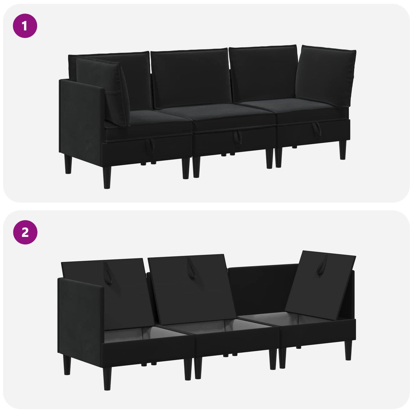 vidaXL Σετ Επίπλων Σαλονιού με μαξιλάρι 3 pcs Μαύρο Βελούδο