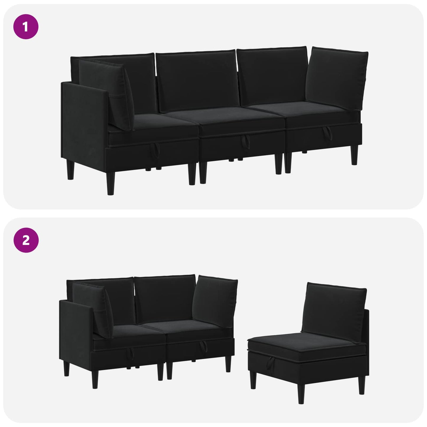 vidaXL Σετ Επίπλων Σαλονιού με μαξιλάρι 3 pcs Μαύρο Βελούδο