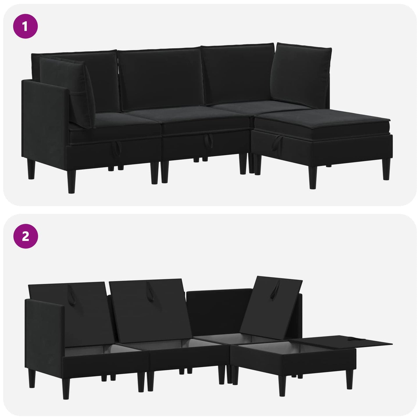 vidaXL Σετ Επίπλων Σαλονιού με μαξιλάρι 4 pcs Μαύρο Βελούδο