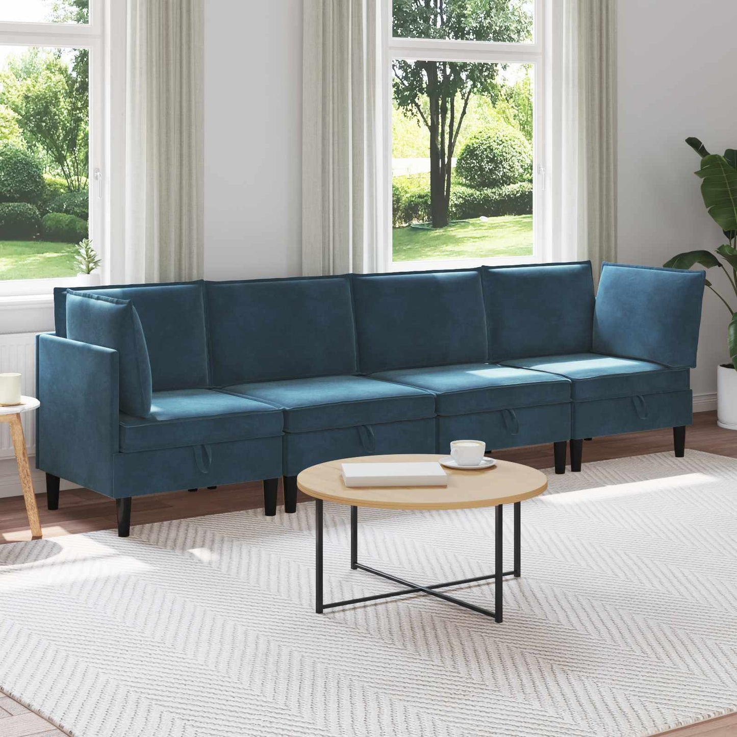 vidaXL Σετ Επίπλων Σαλονιού με μαξιλάρι 4 pcs Μπλε Βελούδο