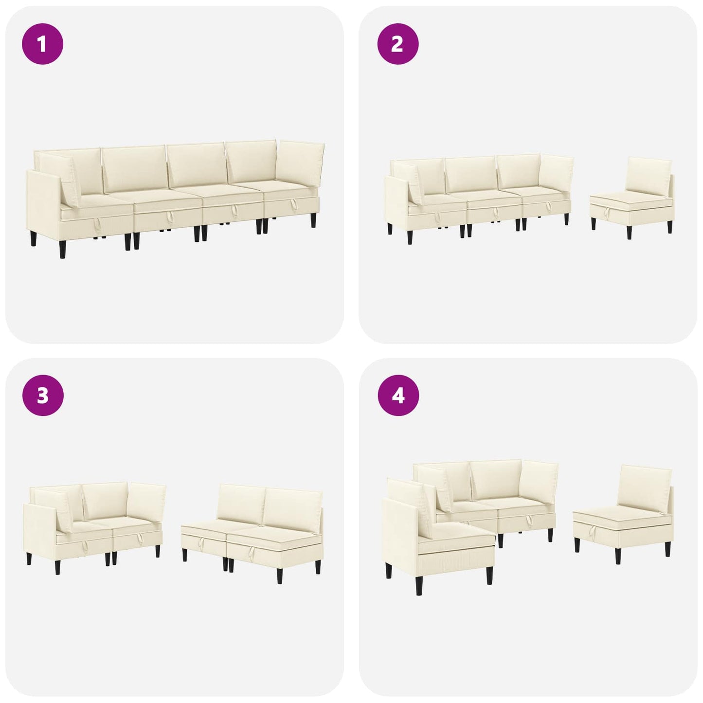 vidaXL Σετ Επίπλων Σαλονιού 4 pcs Κρεμ Ύφασμα