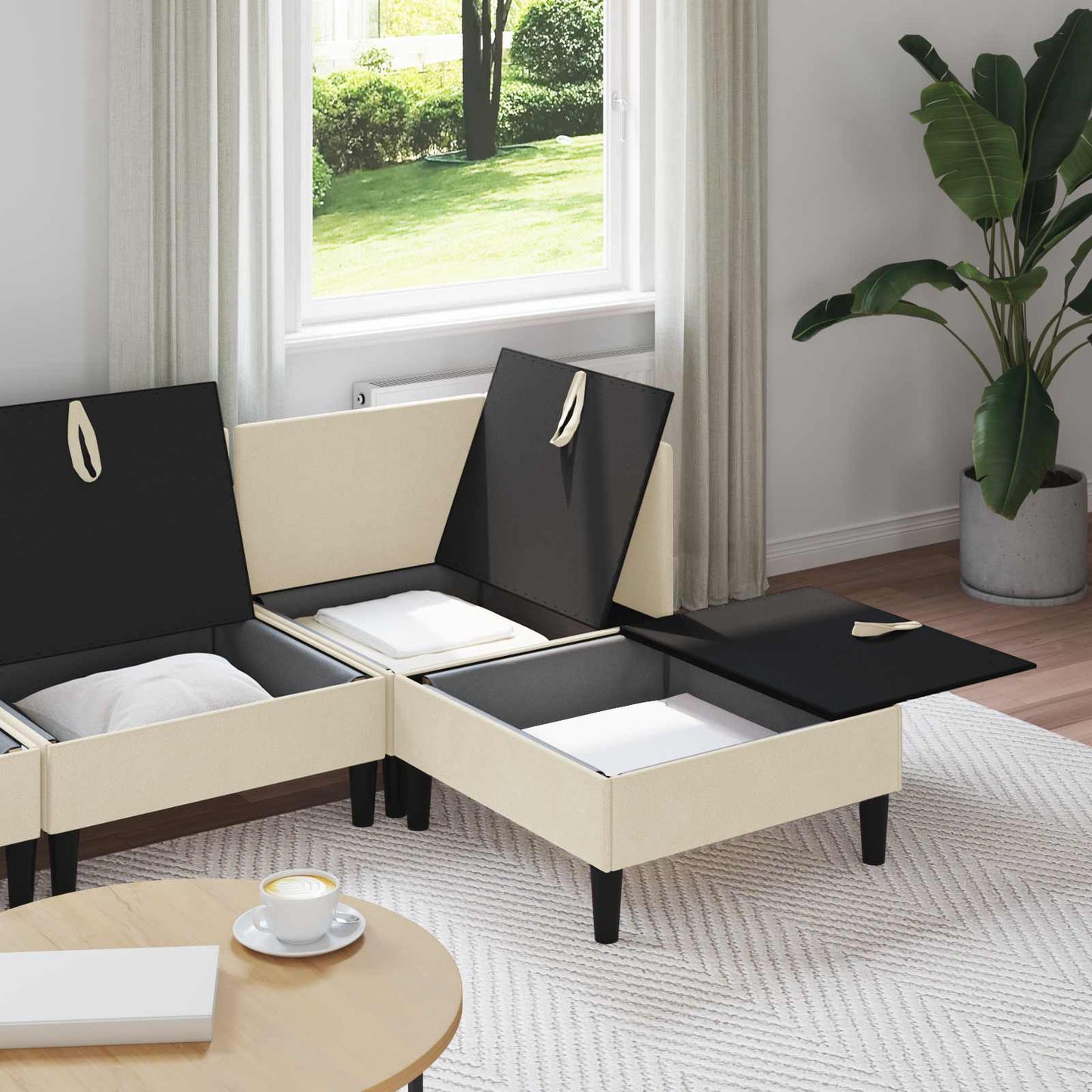 vidaXL Σετ Επίπλων Σαλονιού 4 pcs Κρεμ Ύφασμα