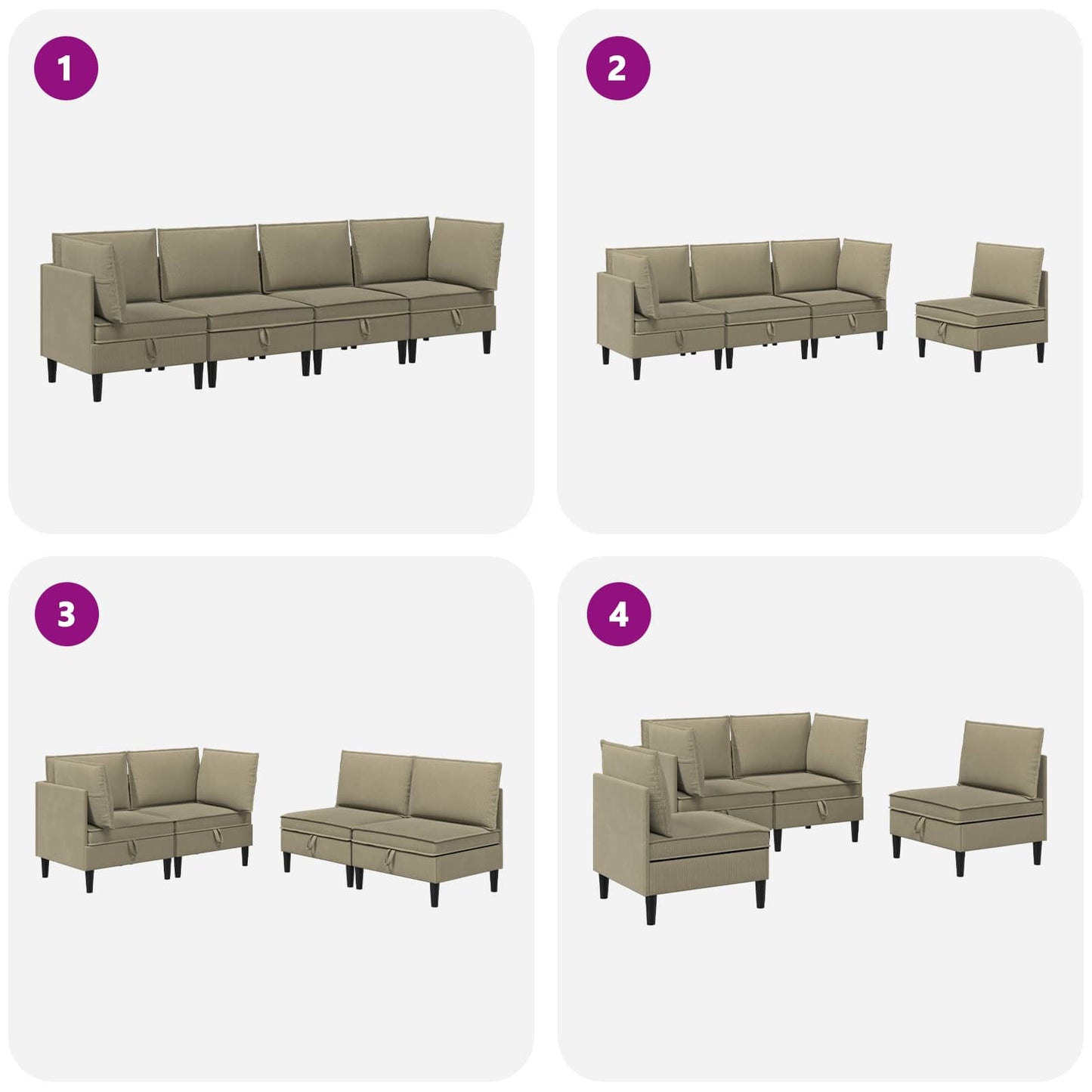 vidaXL Σετ Επίπλων Σαλονιού 4 pcs Χακί Ύφασμα