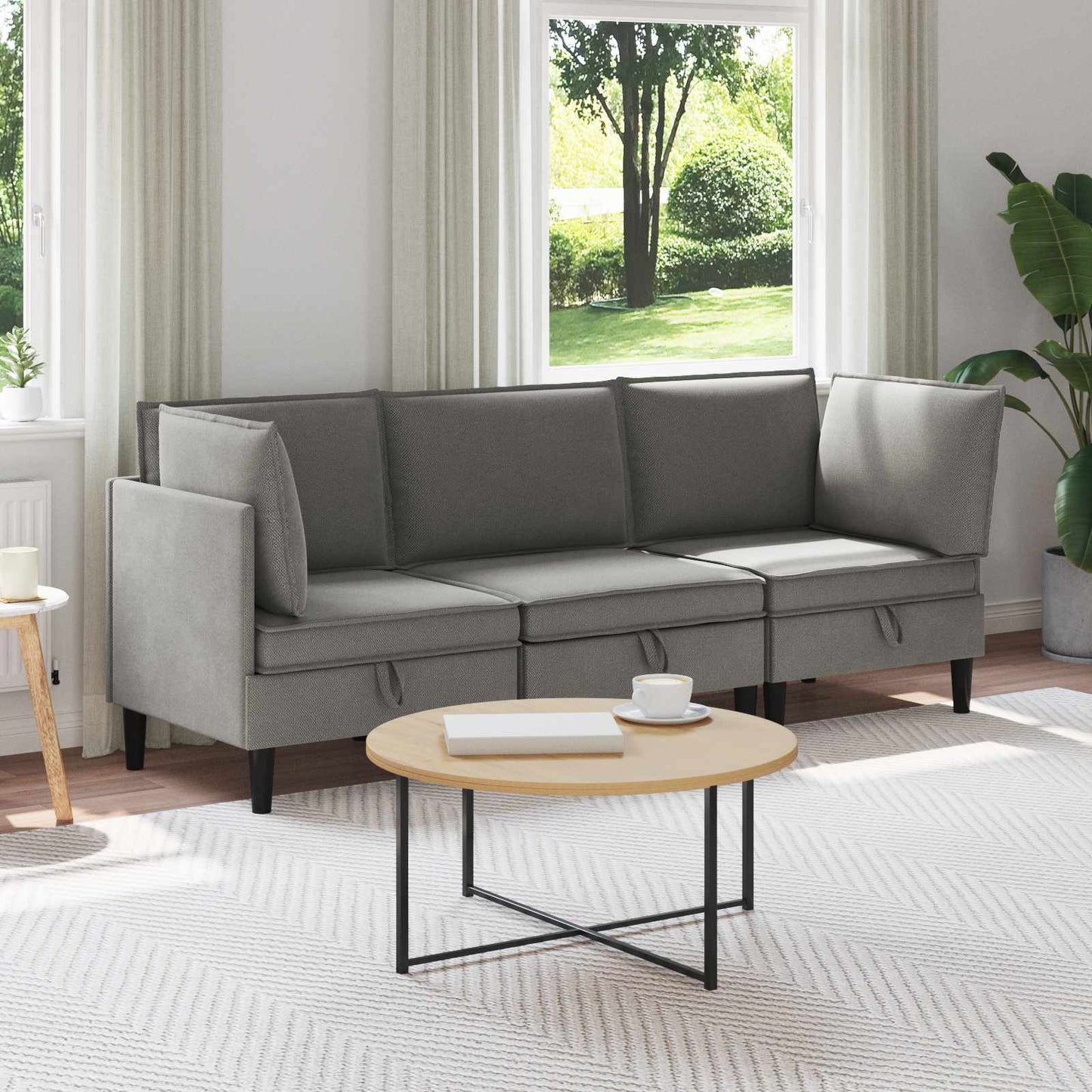 vidaXL Σετ Επίπλων Σαλονιού 3 pcs Σκούρο γκρι Ύφασμα