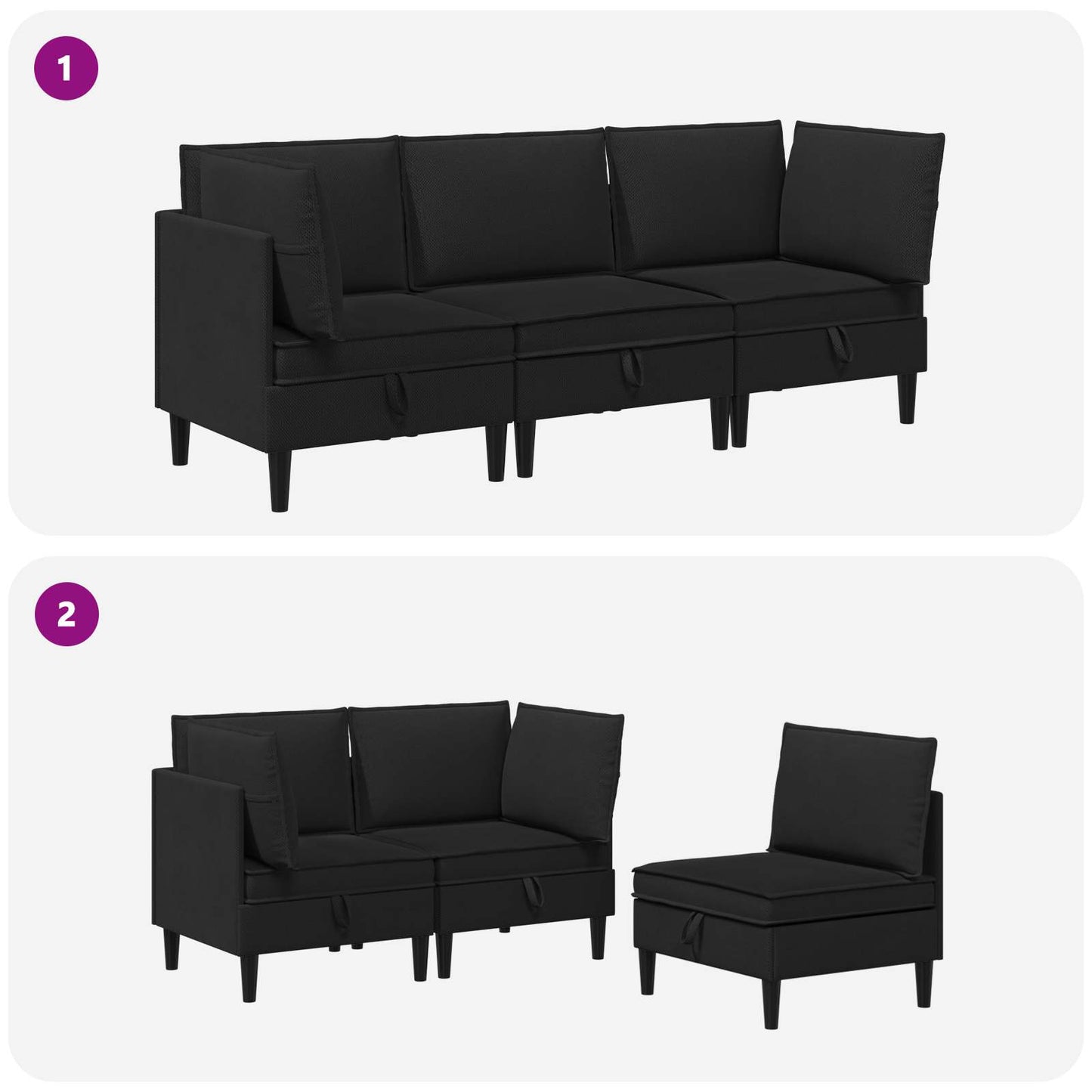 vidaXL Σετ Επίπλων Σαλονιού 3 pcs Μαύρο Ύφασμα