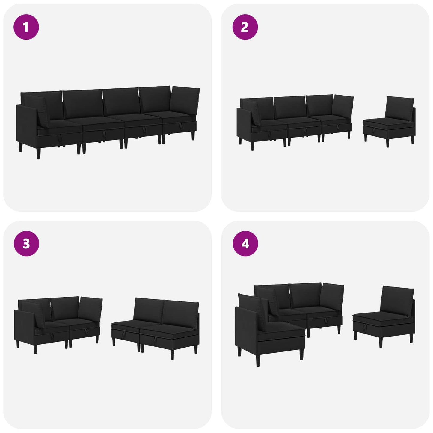 vidaXL Σετ Επίπλων Σαλονιού 4 pcs Μαύρο Ύφασμα