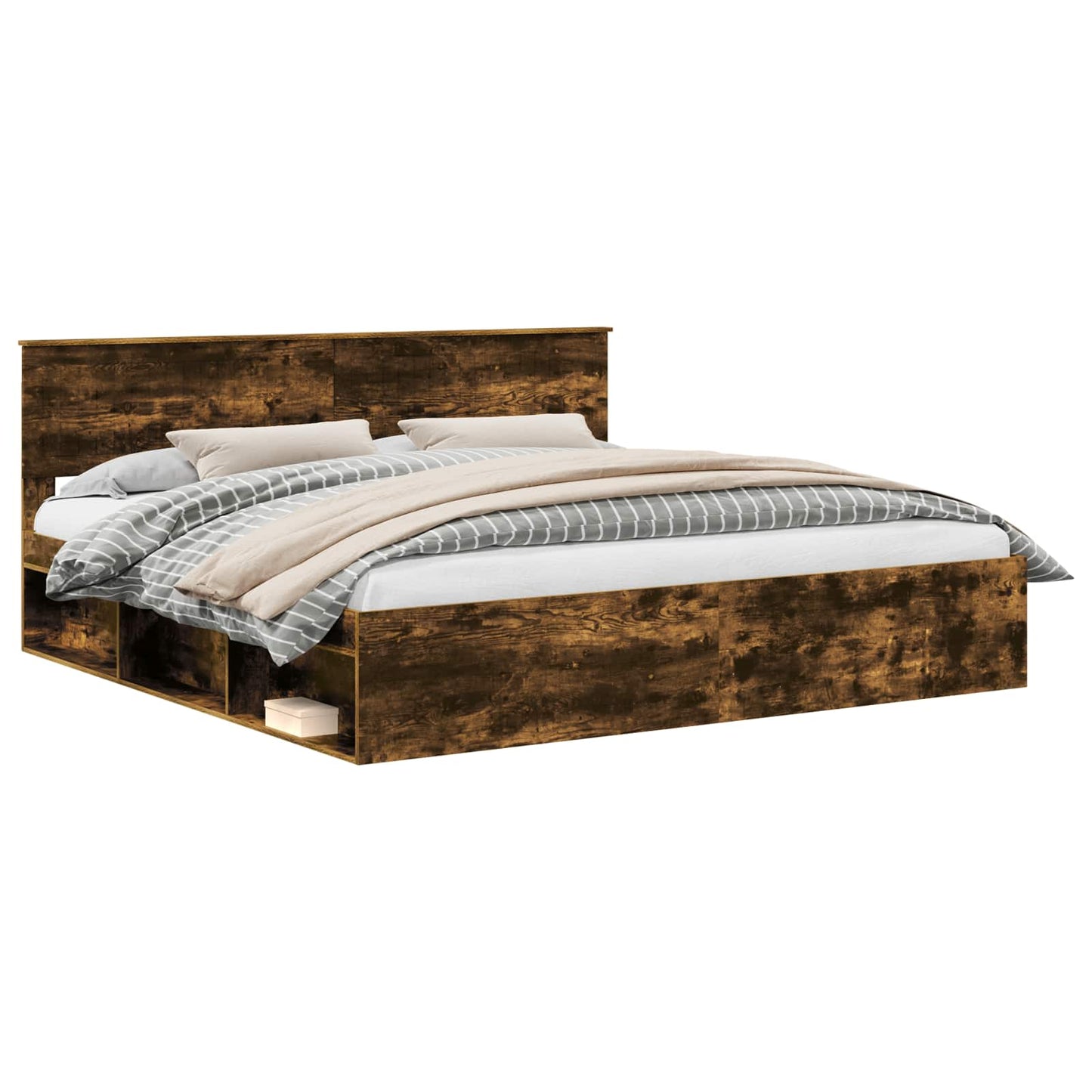 vidaXL Σκελετός Κρεβατιού με κεφαλάρι Καπνιστό Δρύς 200 x 200 cm