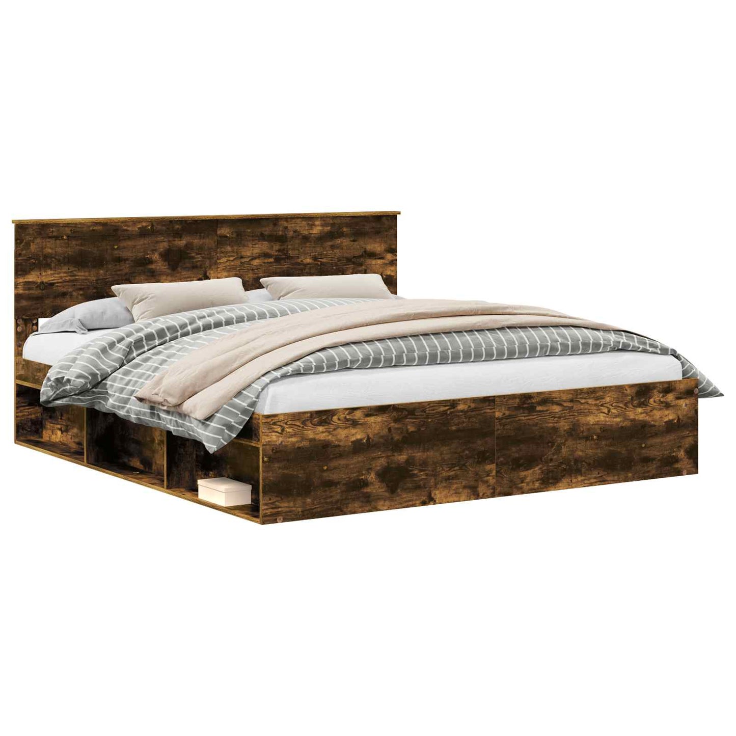 vidaXL Σκελετός Κρεβατιού με κεφαλάρι Καπνιστό Δρύς 180 x 200 cm