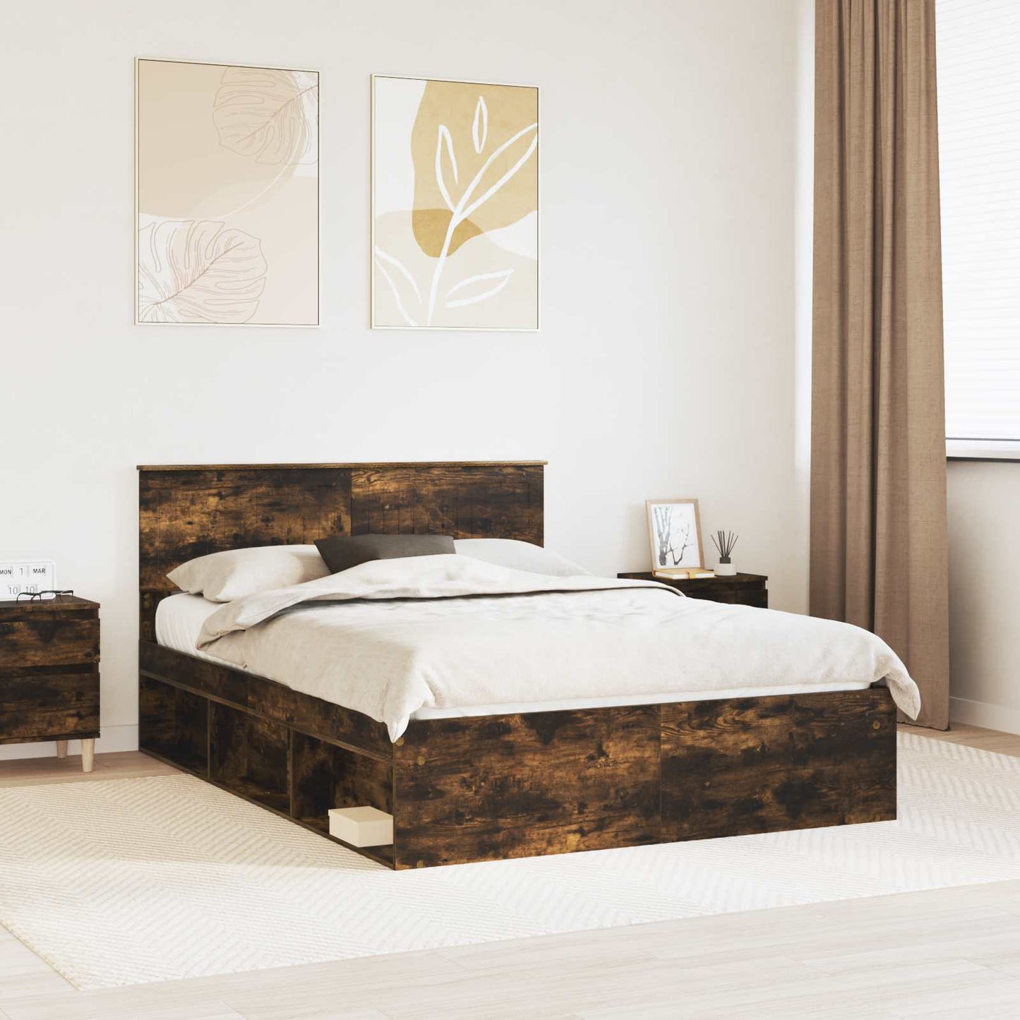 vidaXL Σκελετός Κρεβατιού Καπνιστό Δρύς 140 x 200 cm