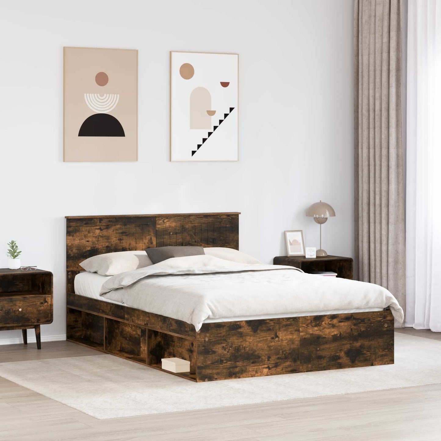 vidaXL Σκελετός Κρεβατιού Καπνιστό Δρύς 140 x 200 cm