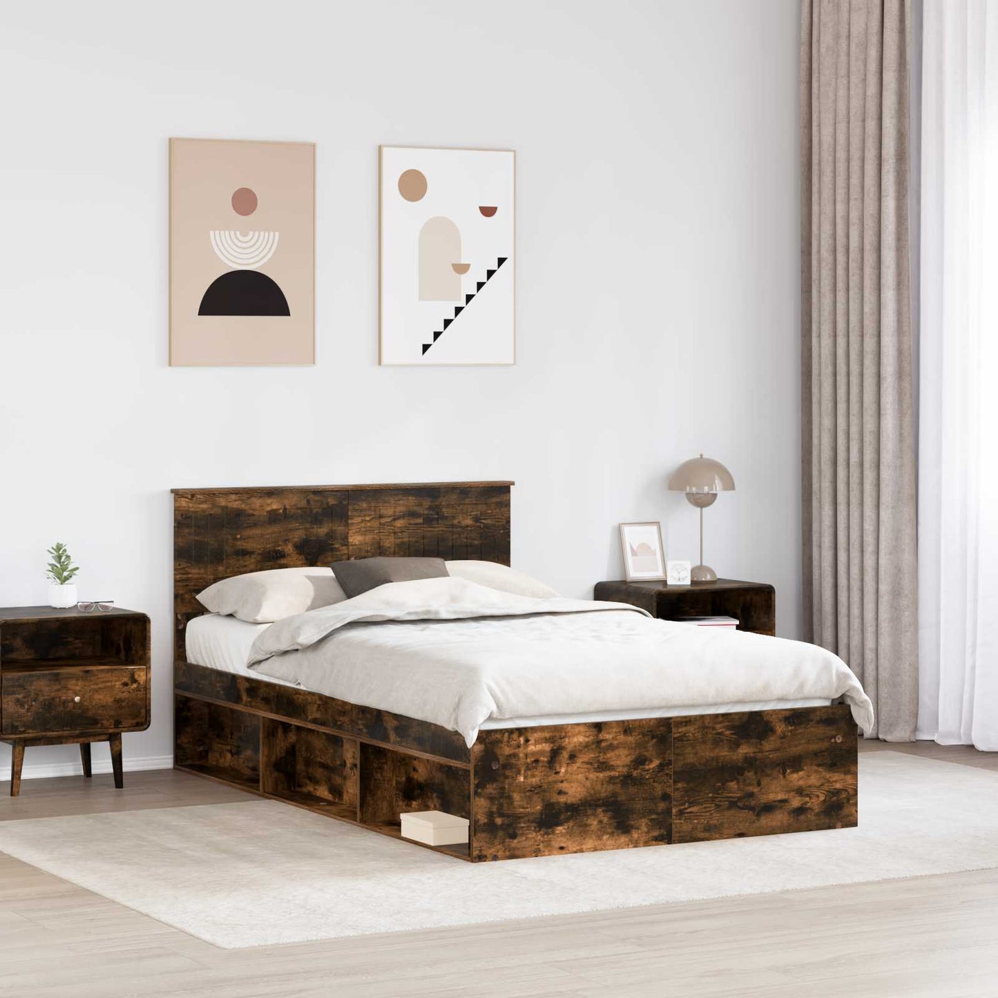 vidaXL Σκελετός Κρεβατιού Καπνιστό Δρύς 120 x 200 cm