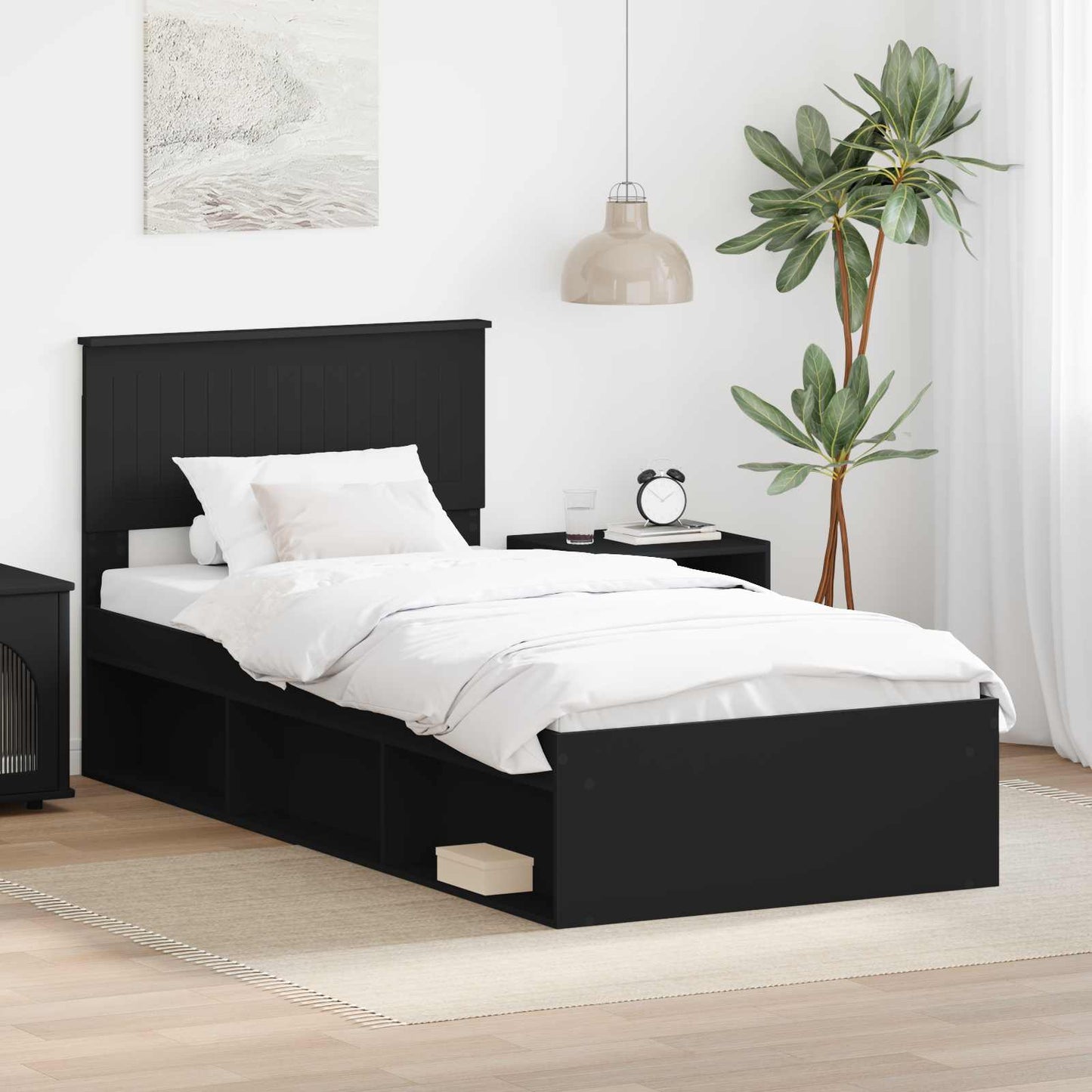 vidaXL Σκελετός Κρεβατιού Μαύρο 90 x 200 cm Στερεά ξυλεία πεύκου