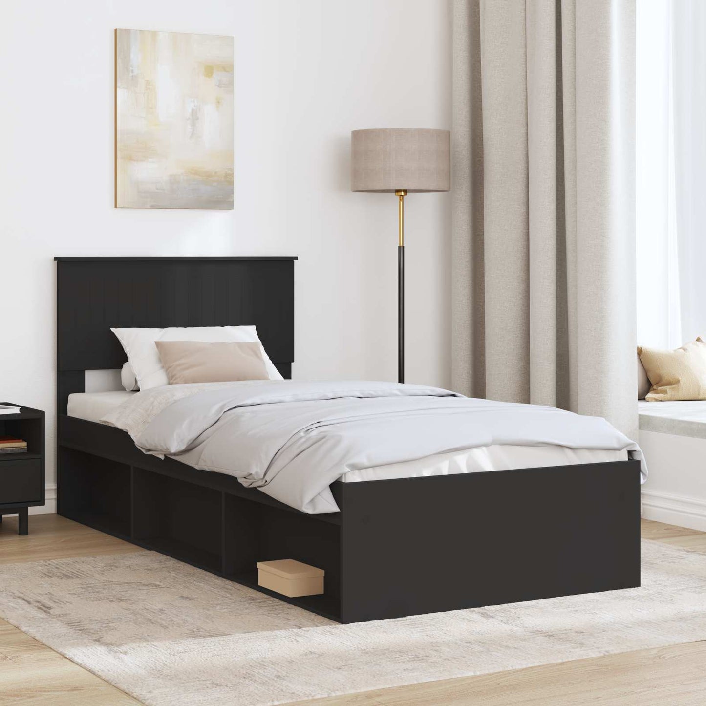 vidaXL Σκελετός Κρεβατιού Μαύρο 90 x 200 cm Στερεά ξυλεία πεύκου