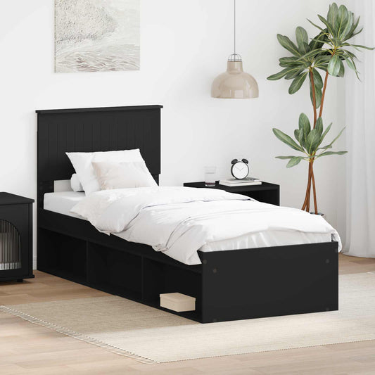 vidaXL Σκελετός Κρεβατιού Μαύρο 75 x 190 cm Στερεά ξυλεία πεύκου