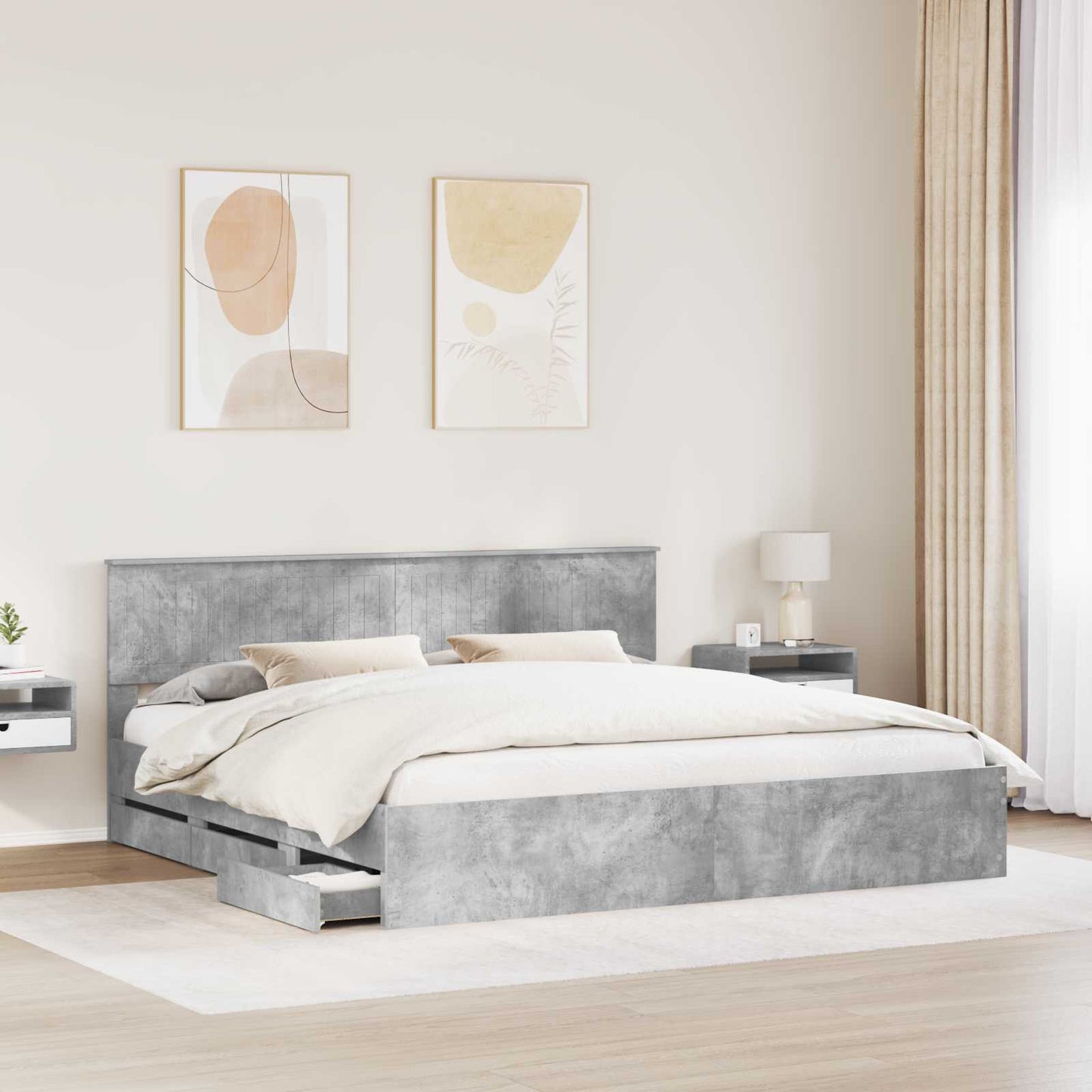 vidaXL Σκελετός Κρεβατιού Σκυρόδεμα Γκρι 200 x 200 cm Μηχανήματος Ξύλο