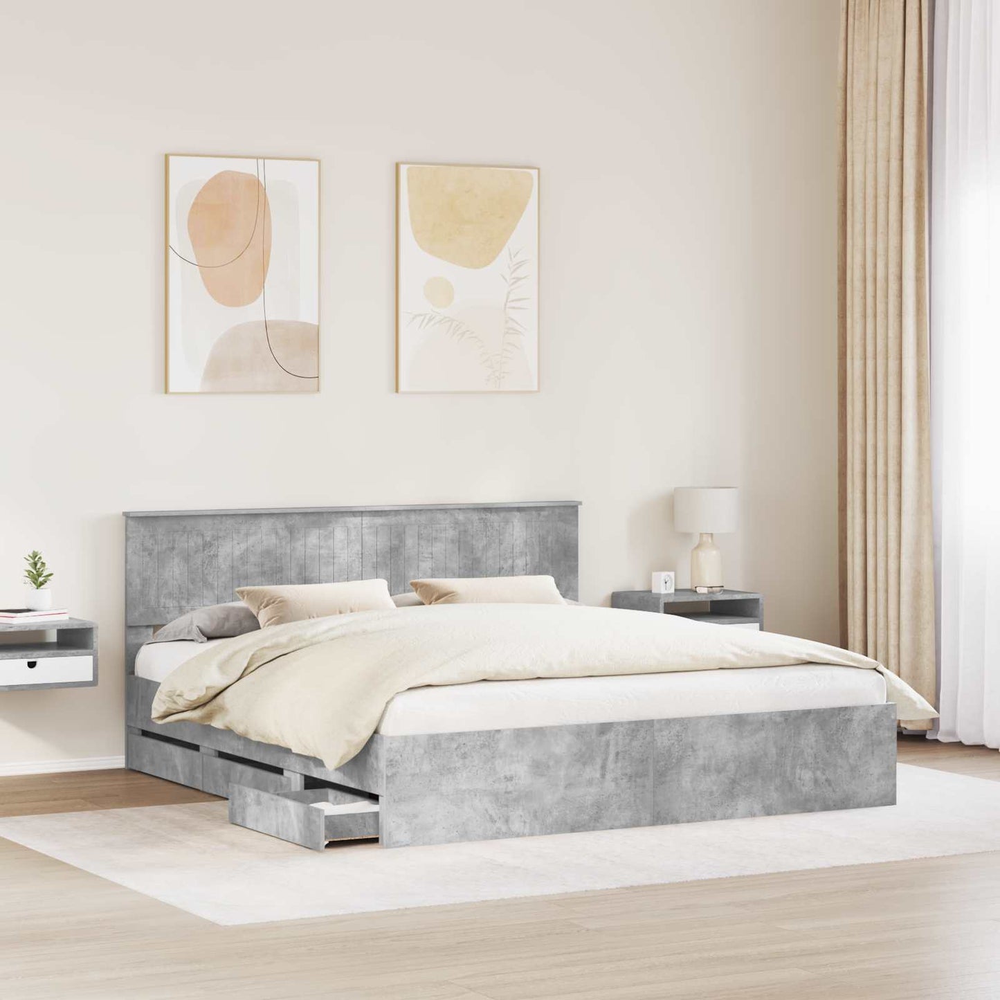 vidaXL Σκελετός Κρεβατιού Σκυρόδεμα Γκρι 180 x 200 cm Μηχανήματος Ξύλο