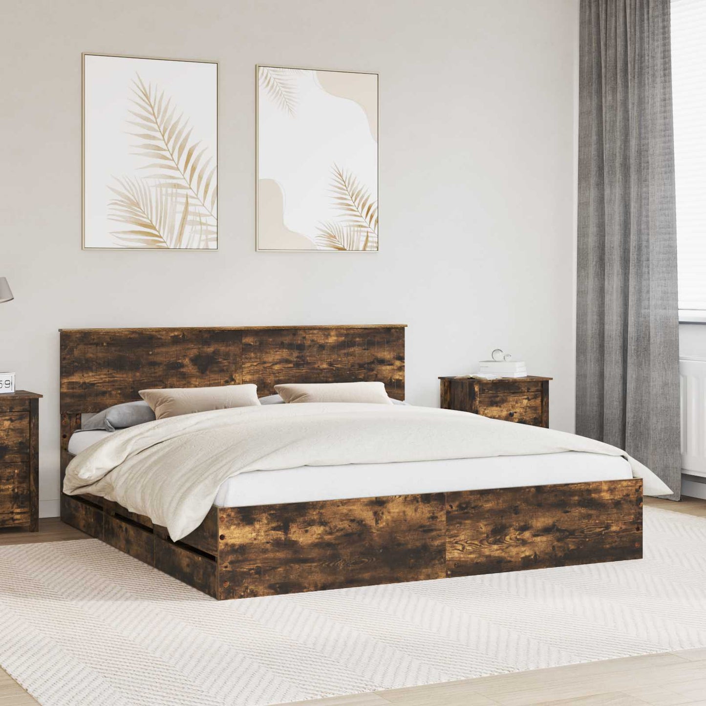 vidaXL Σκελετός Κρεβατιού Καπνιστό Δρύς 180 x 200 cm Μηχανήματος Ξύλο
