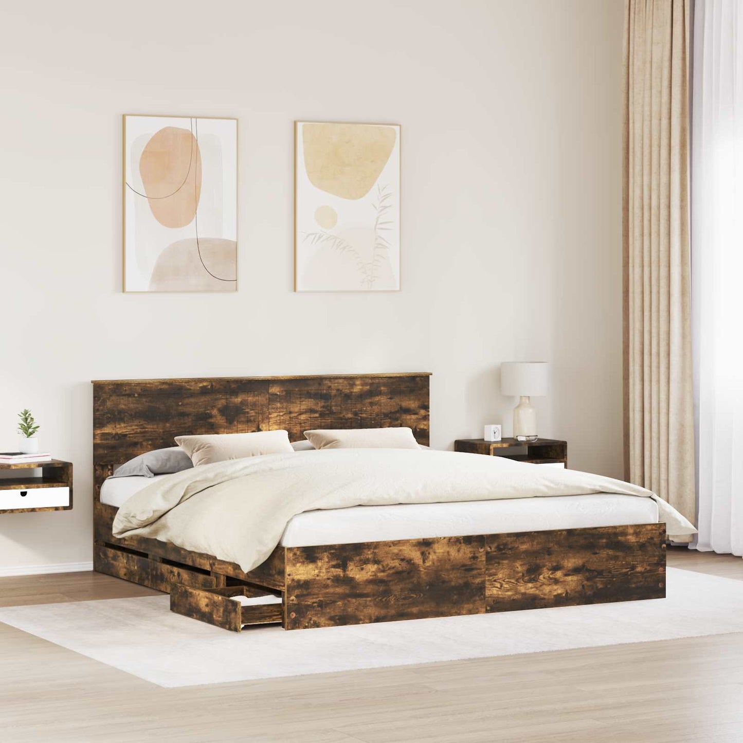 vidaXL Σκελετός Κρεβατιού Καπνιστό Δρύς 180 x 200 cm Μηχανήματος Ξύλο