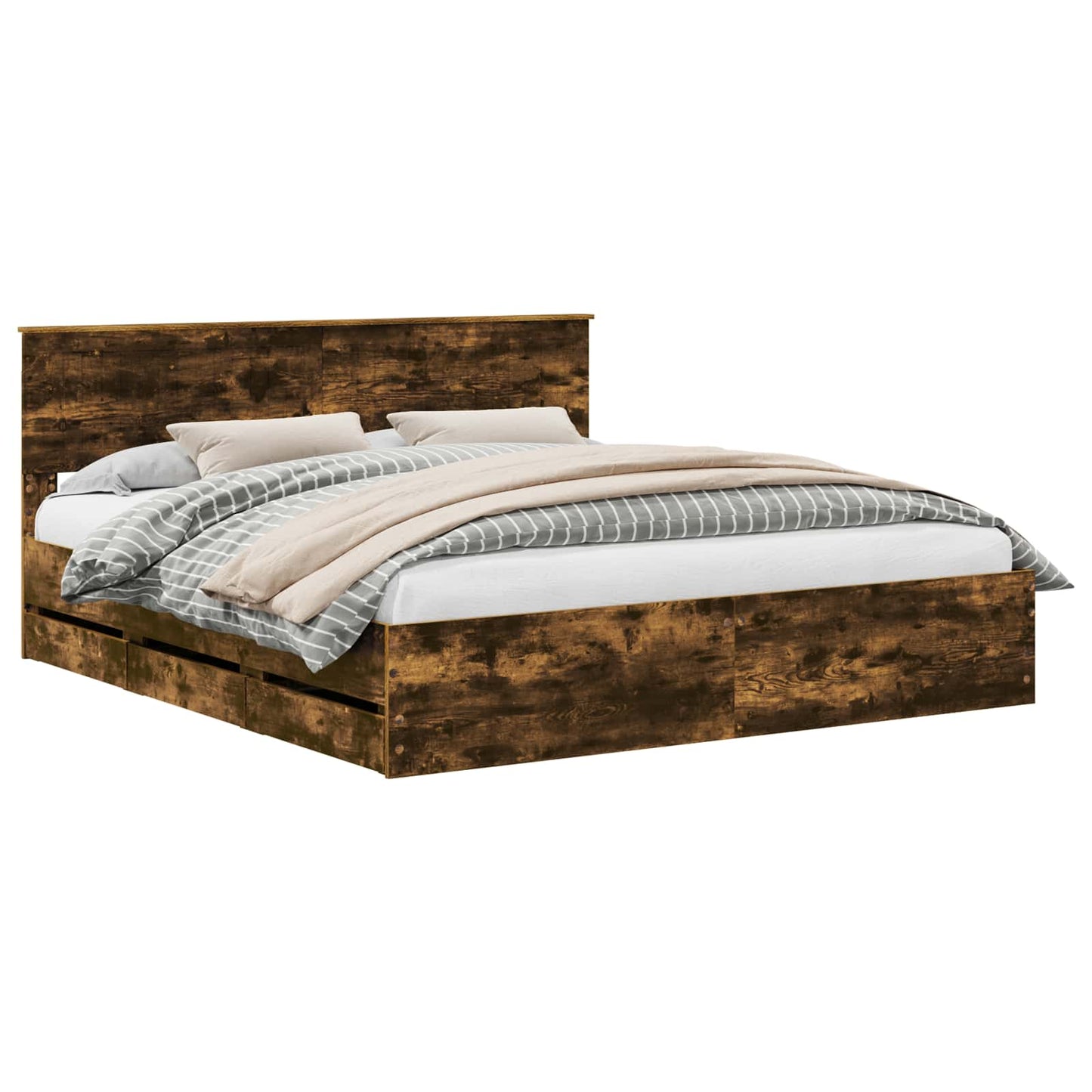 vidaXL Σκελετός Κρεβατιού Καπνιστό Δρύς 180 x 200 cm Μηχανήματος Ξύλο