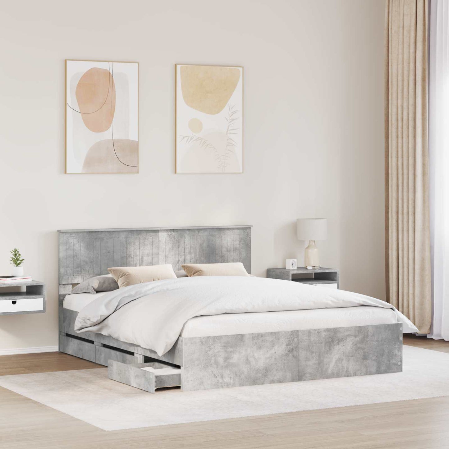 vidaXL Σκελετός Κρεβατιού Σκυρόδεμα Γκρι 160 x 200 cm Μηχανήματος Ξύλο