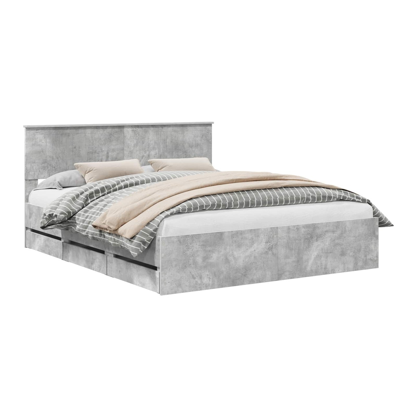vidaXL Σκελετός Κρεβατιού Σκυρόδεμα Γκρι 160 x 200 cm Μηχανήματος Ξύλο