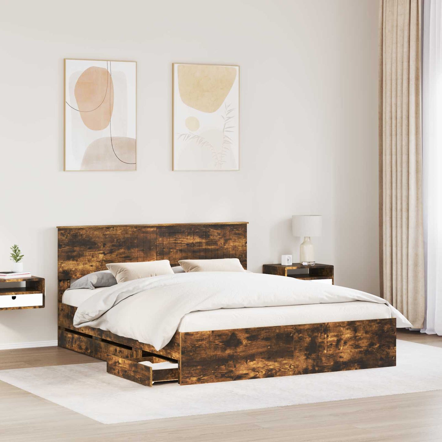 vidaXL Σκελετός Κρεβατιού Καπνιστό Δρύς 160 x 200 cm Μηχανήματος Ξύλο